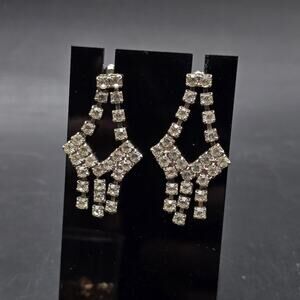 Rhinestone Chandelier Earrings Silver Tone Pierced Post Vintage Jewelry